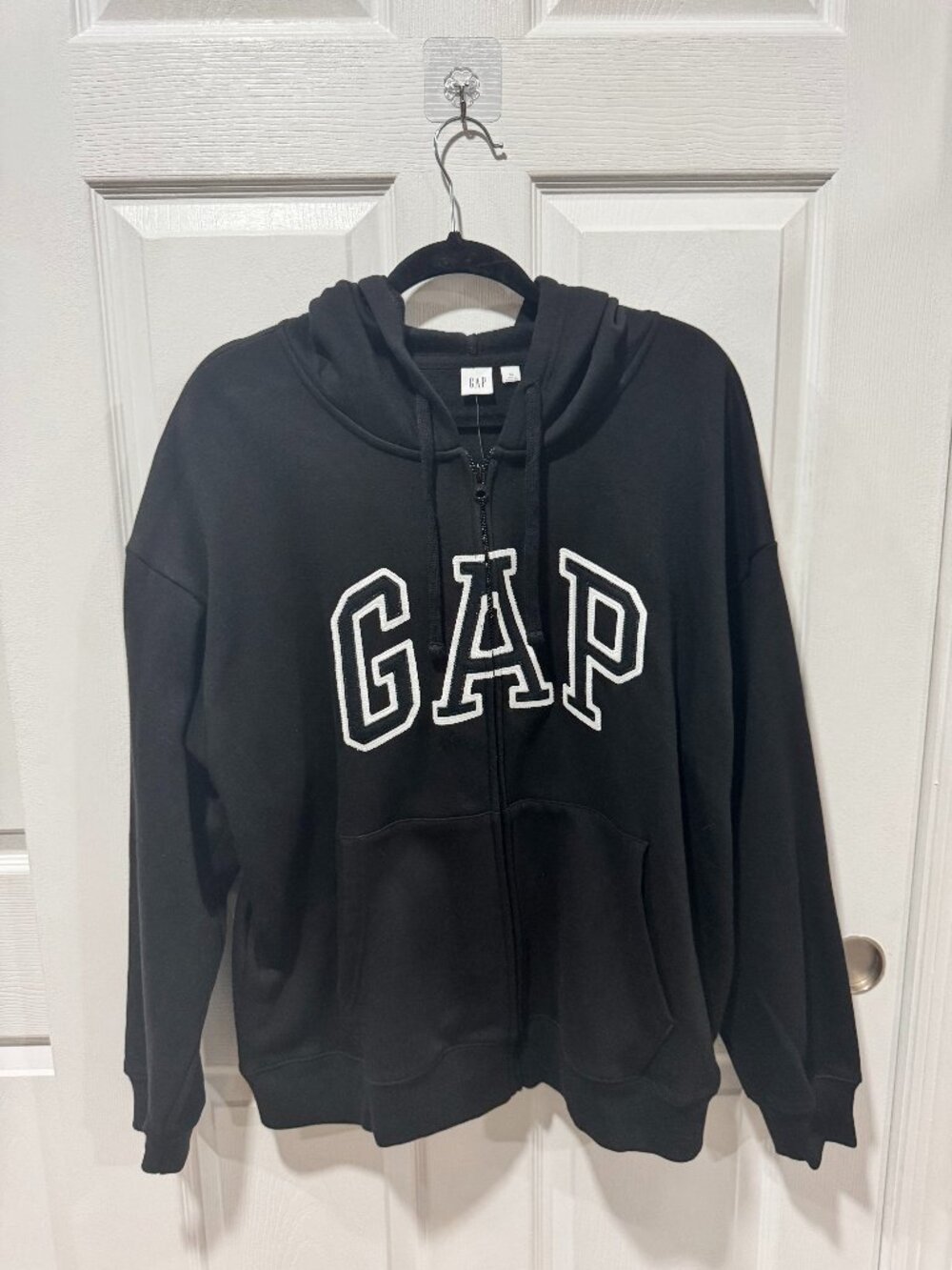 GAP Black full zip hoodie sweatshirt big logo front women's XL NWT